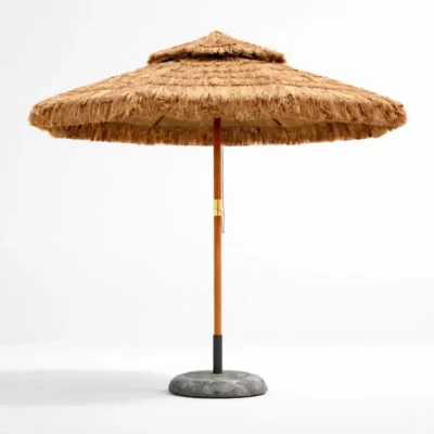 Parasol redondo de madera de haya Ø2700 mm con acabado de rafia