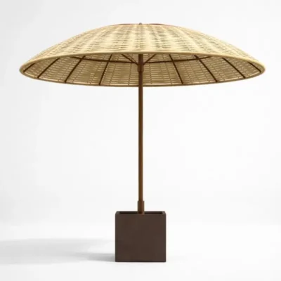 Parasol redondo de madera y aluminio Ø2500 mm con acabado de cuerda