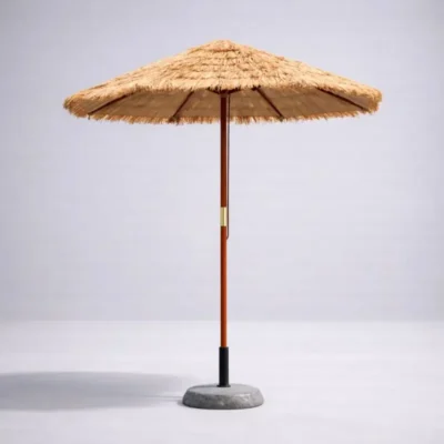Parasol redondo de madera tropical Ø2700 mm con acabado de rafia