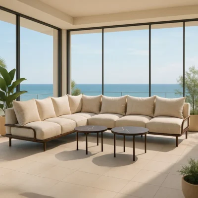 Rinconera modular de exterior de 7 plazas con 2 mesas auxiliares
