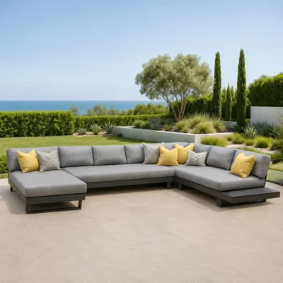 Rinconera modular de exterior con chaise longue, sofá y mesa de centro