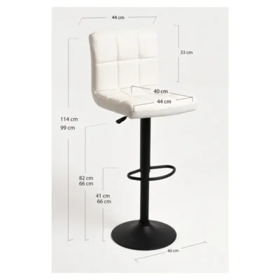 Taburete alto regulable de polipiel con base negra de 990 a 1140 mm