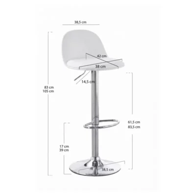 Taburete alto regulable de polipiel con respaldo compacto