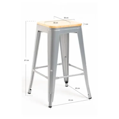 Taburete metálico apilable con asiento de madera de 670 mm