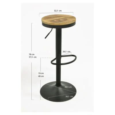 Taburete regulable con asiento de madera de 575 a 780 mm
