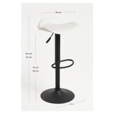 Taburete regulable de polipiel con base negra de 620 a 830 mm