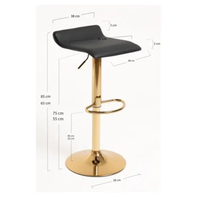 Taburete regulable de polipiel con estructura dorada de 650 a 850 mm