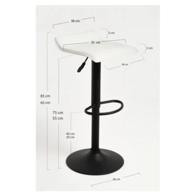 Taburete regulable de polipiel con estructura negra de 650 a 850 mm