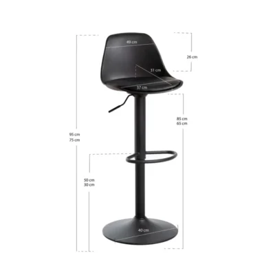 Taburete regulable de polipiel con respaldo de 750 a 950 mm