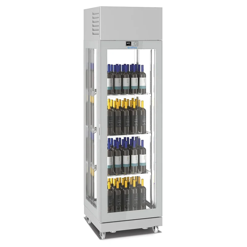 Armario expositor de vinos de 600 litros con 4 caras de cristal