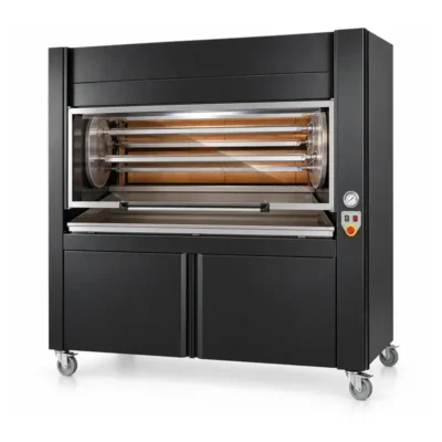 Horno asador de pollos a brasa de 42 pollos acabado negro