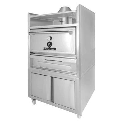 Horno de brasa profesional con cajón y ruedas para 120 comensales