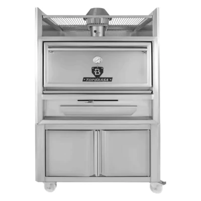 Horno de brasa profesional con cajón y ruedas para 160 comensales