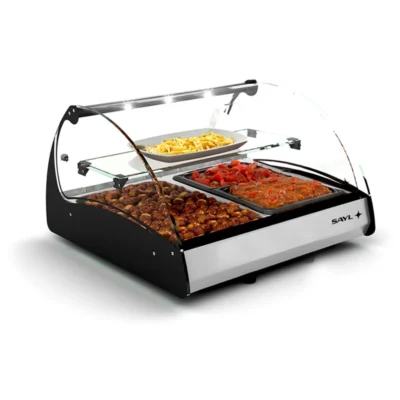 Vitrina caliente de tapas sobremostrador baño María 690x650x420 mm con 2 cubetas GN 1/1