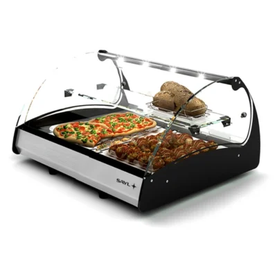 Vitrina caliente de tapas sobremostrador calor seco 690x650x420 mm con estante