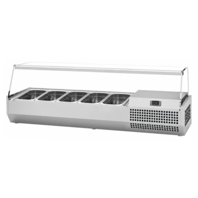 Vitrina refrigerada de ingredientes para pizza GN 1/4 de 1328 mm con cristal recto